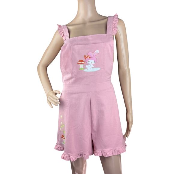 New My Melody by Sanrio Hot Topic Hello Kitty & Friends Pink Ruffle Shortalls XL - Picture 2 of 8